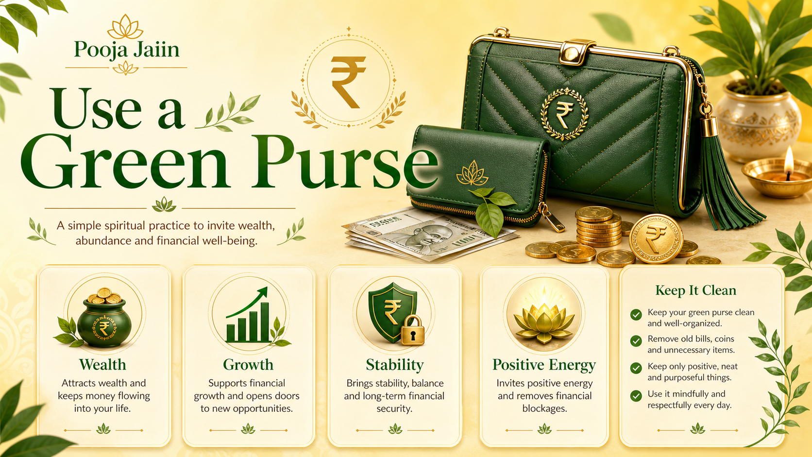 Use a green purse prosperity guide by Pooja Jaiin